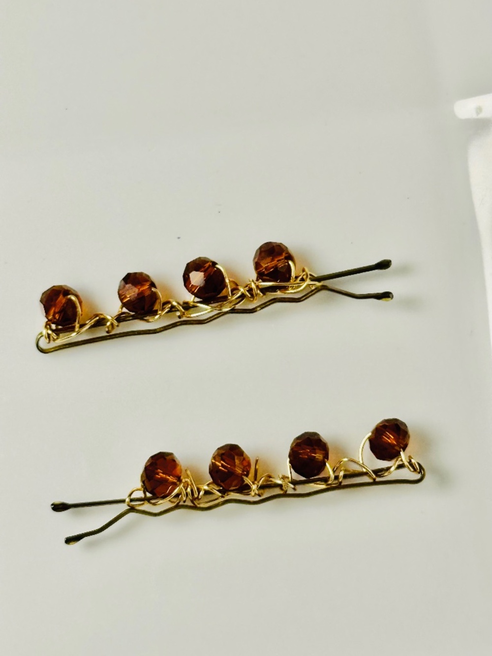 Topaz Brown Colored Faceted Round Beaded Bobby Pins